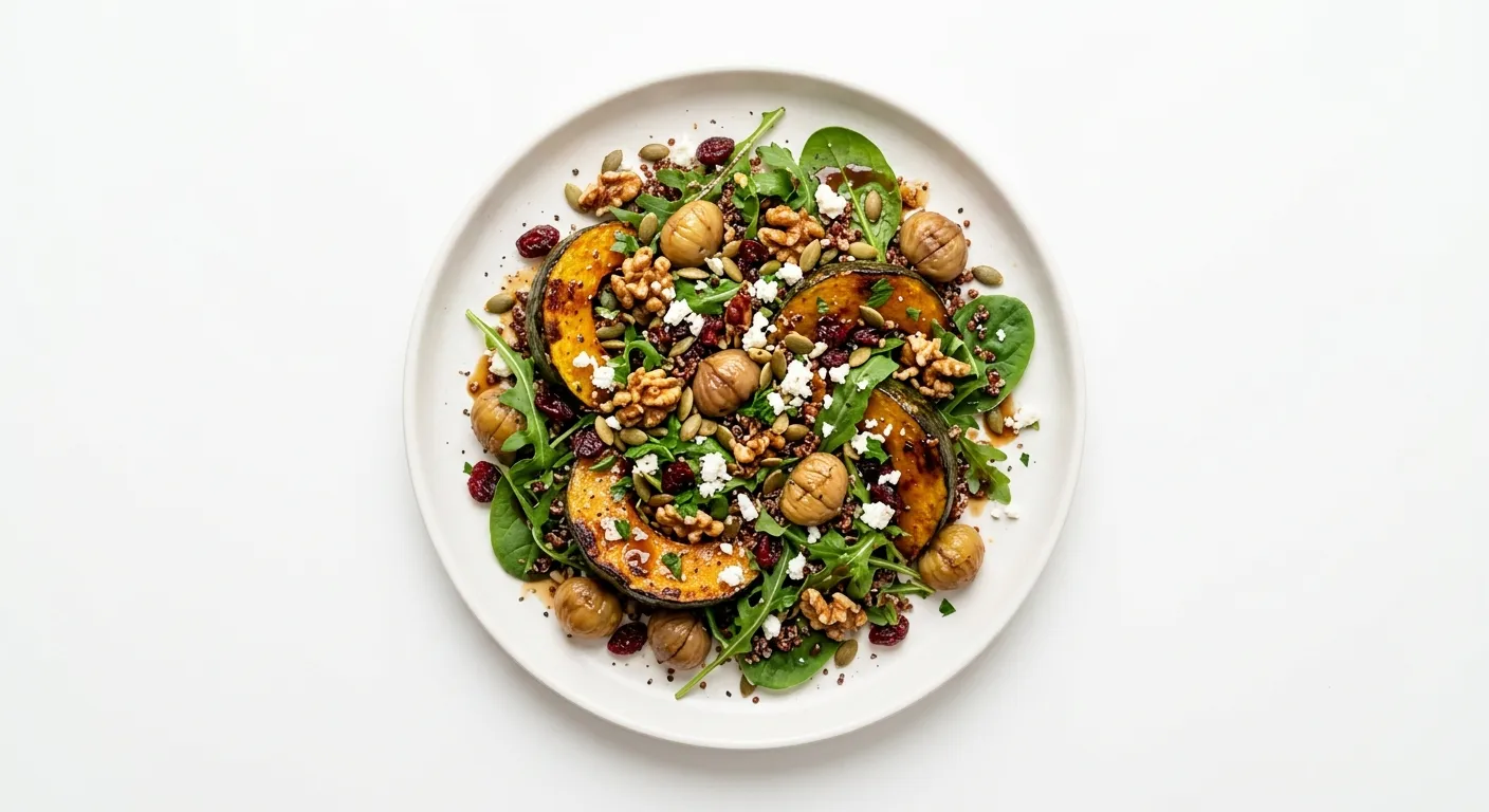 Roasted Pumpkin and Chestnut Salad with Maple Balsamic Dressing