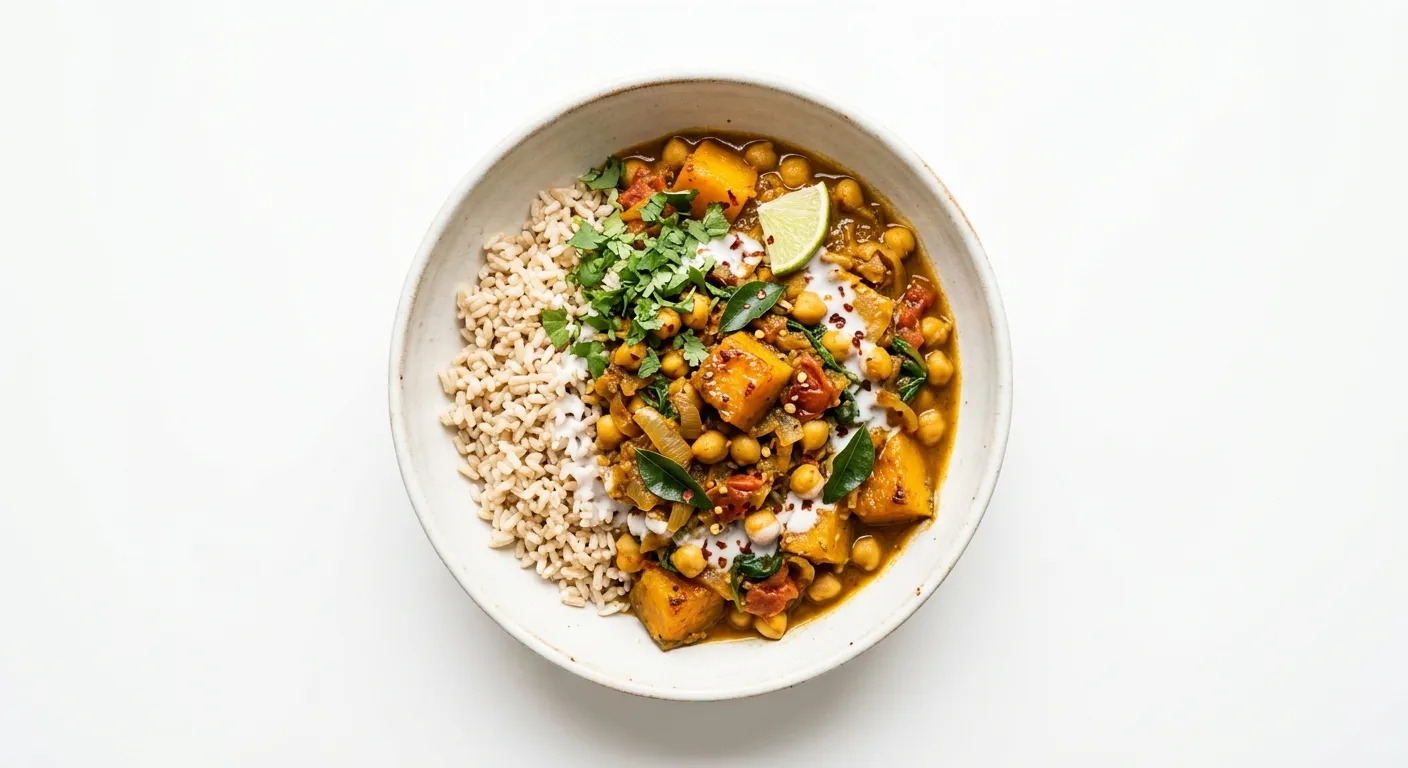 Roasted Pumpkin and Chickpea Curry with Brown Rice