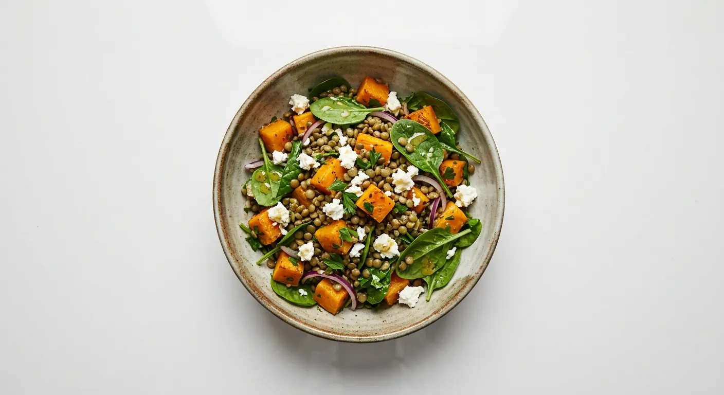 Roasted Pumpkin and Lentil Salad with Feta
