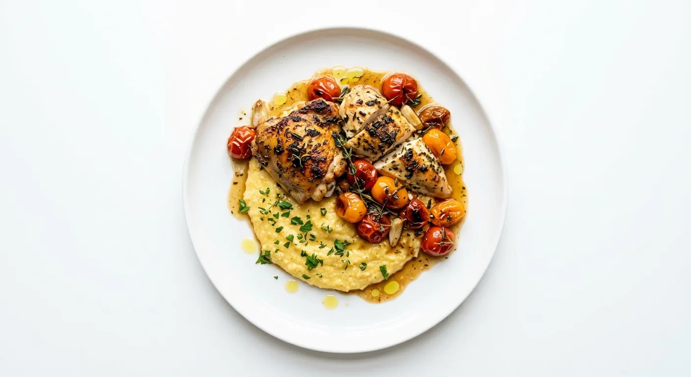 Roasted Tomato and Herb Chicken with Polenta