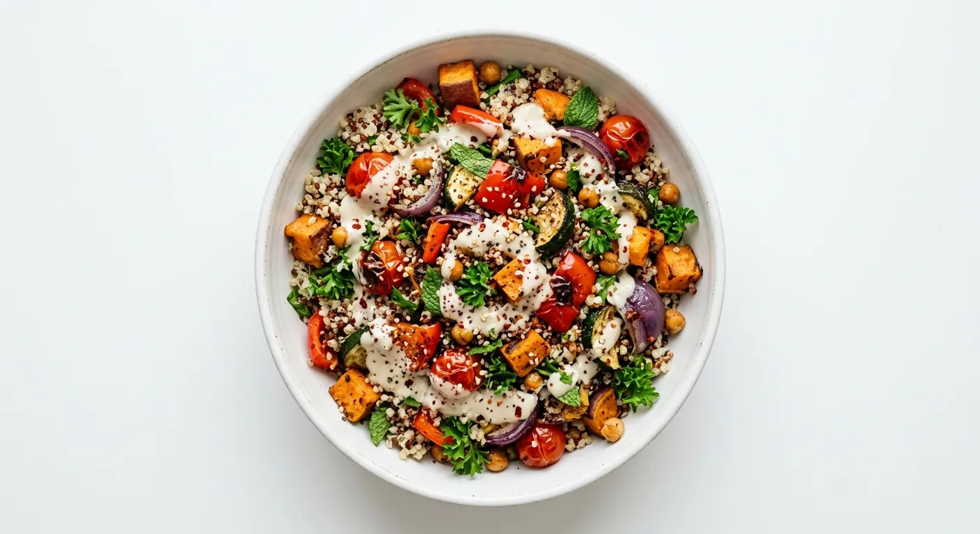 Gourmet Roasted Vegetable and Quinoa Salad with Lemon Tahini Dressing