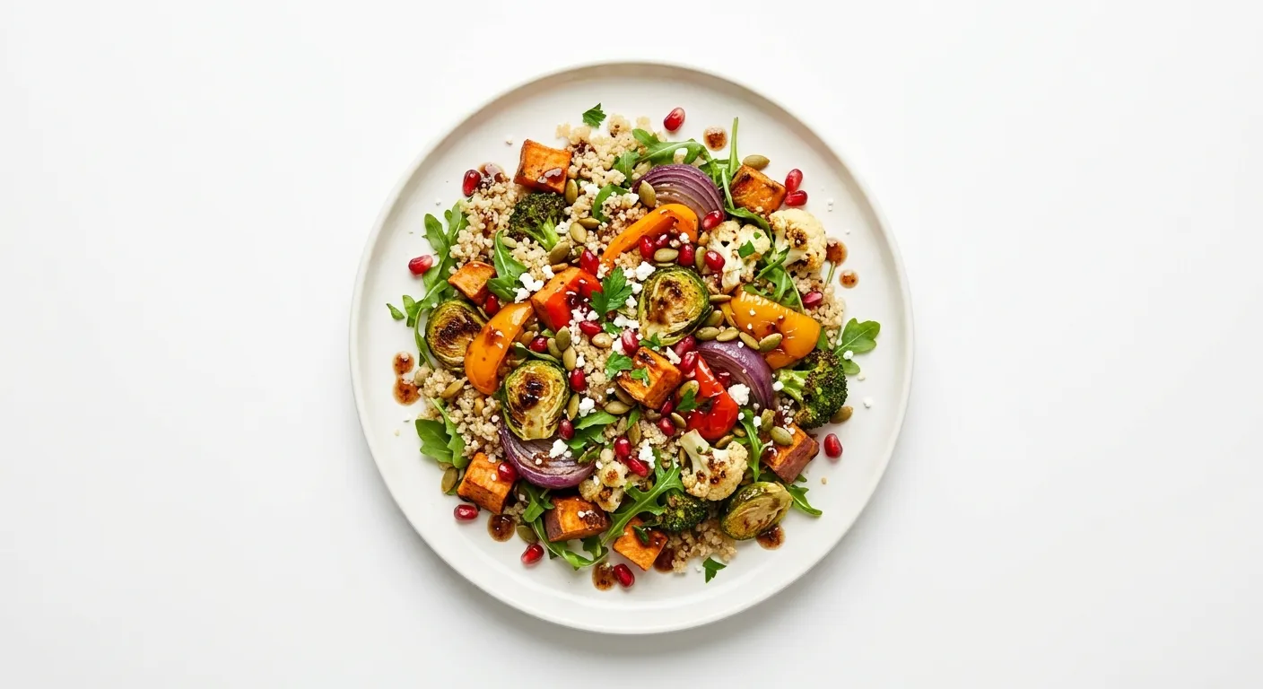 Roasted Vegetable and Quinoa Salad with Pomegranate Dressing