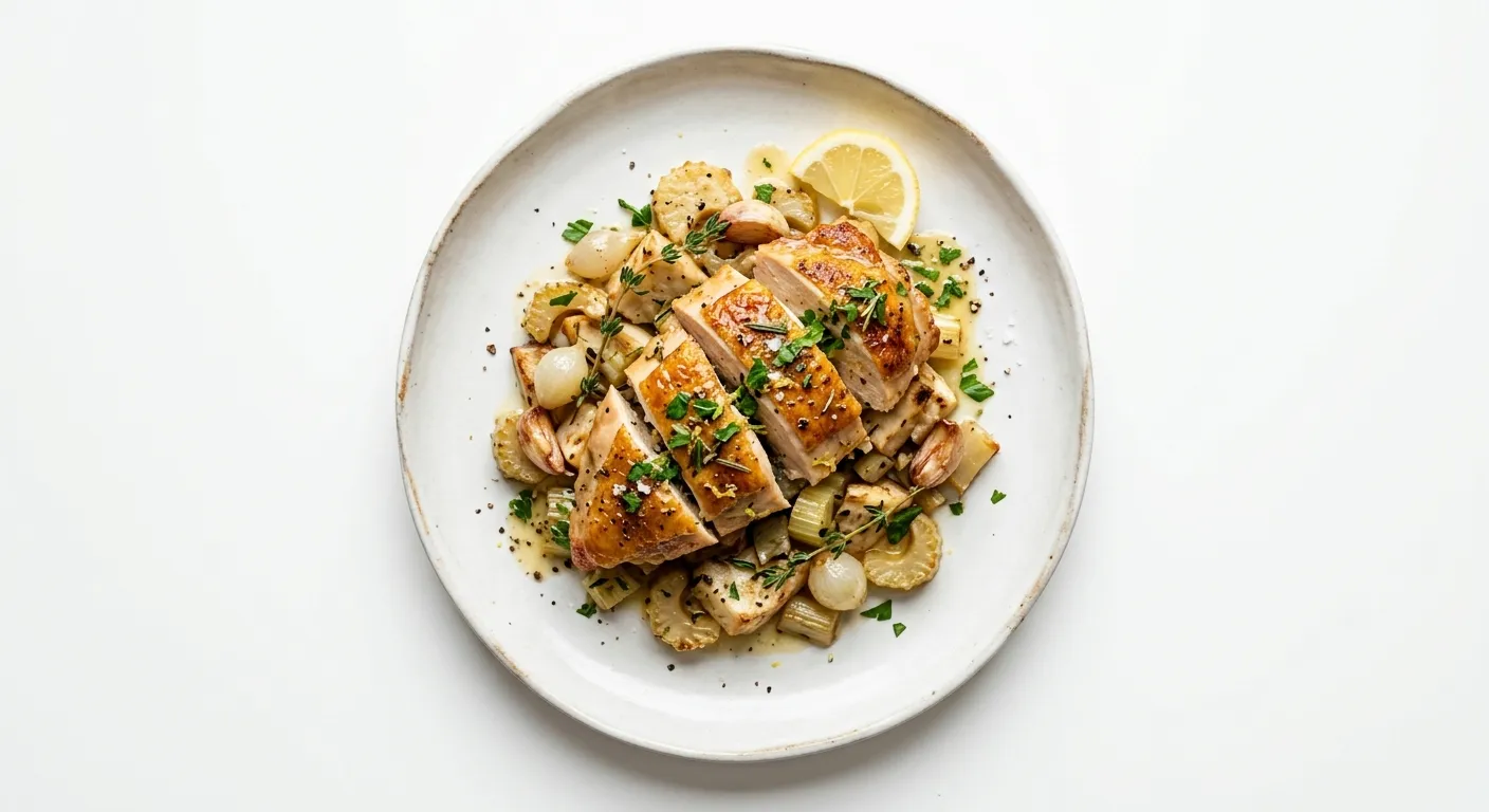Rôti de céleri-rave et poulet au citron et aux herbes