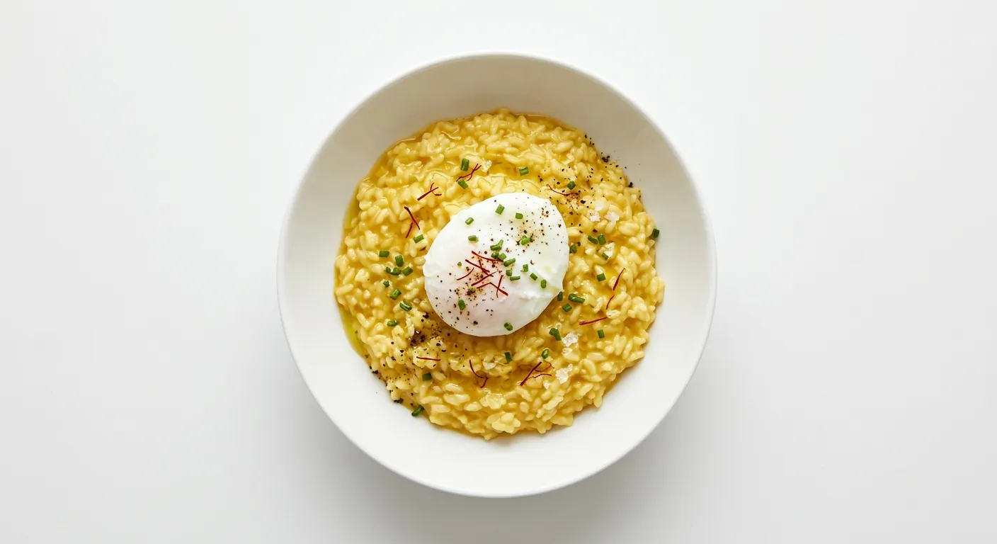 Saffron-Infused Breakfast Risotto with Poached Egg
