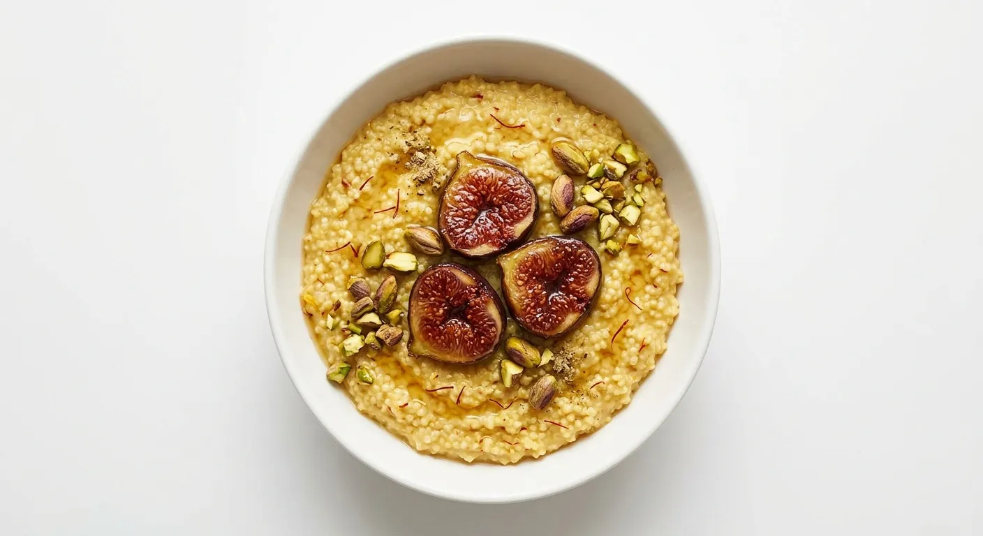 Saffron-Infused Millet Porridge with Roasted Figs and Pistachios