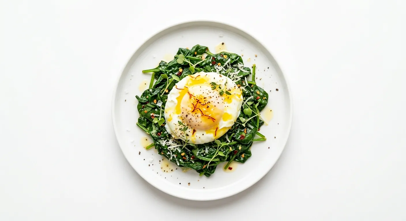 Saffron-Infused Poached Egg with Spinach and Truffle Oil
