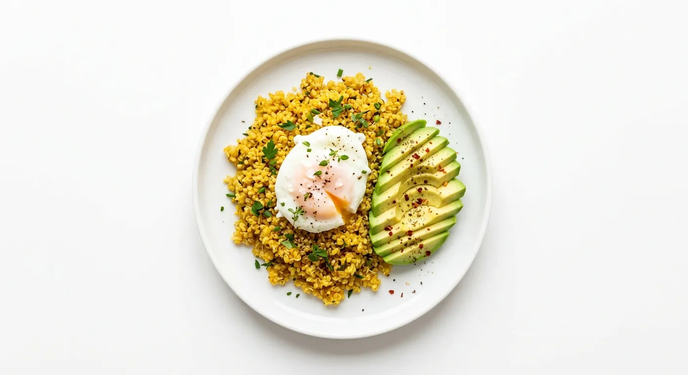 Saffron Infused Quinoa with Poached Egg and Avocado