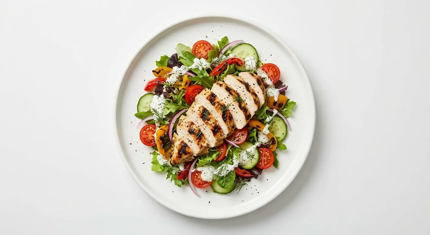 Salade de poulet grillé aux légumes et vinaigrette au yaourt