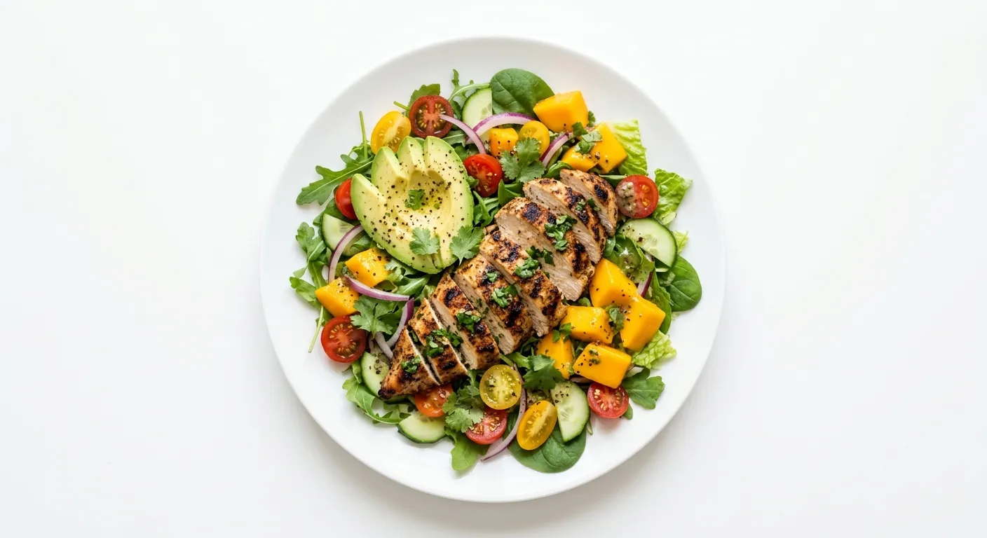 Salade de poulet grillé avec avocat et mangue