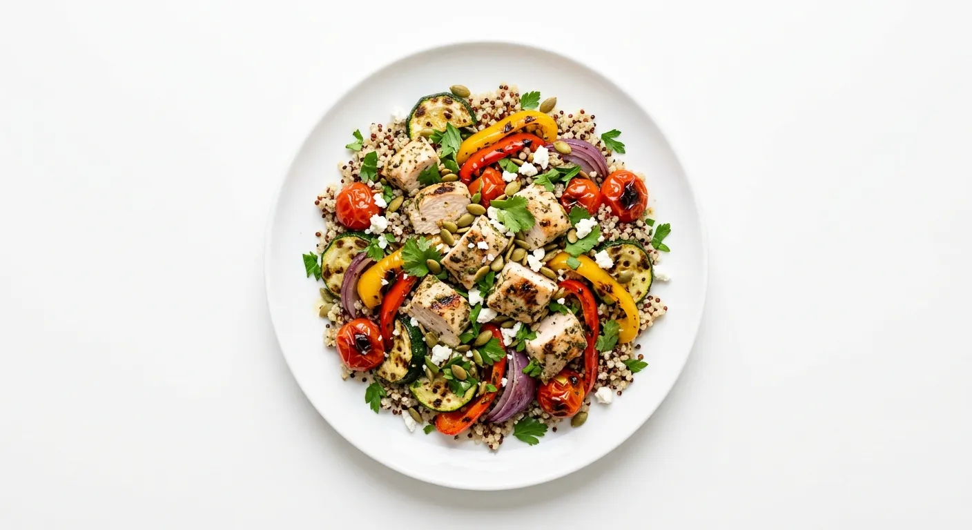 Salade de quinoa aux légumes grillés et poulet
