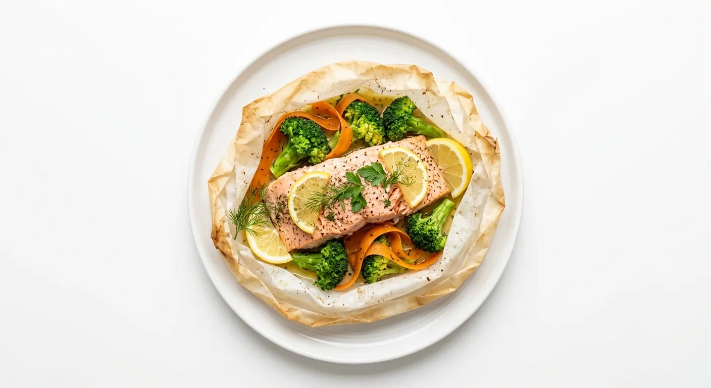 Salmon en Papillote with Broccoli and Carrot Ribbons