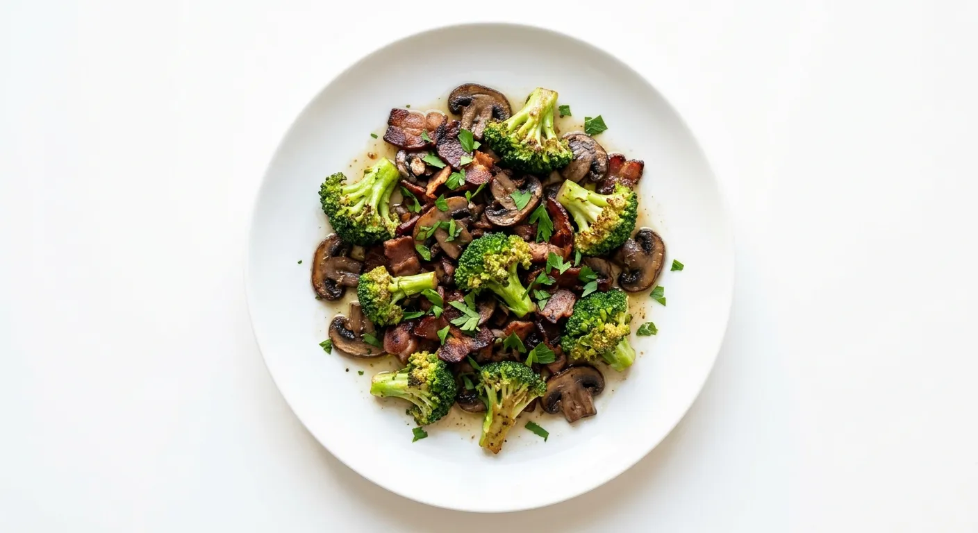 Sauté de bacon, brocolis et champignons
