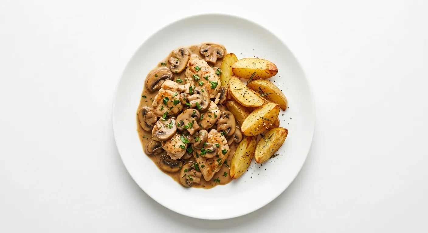 Sautéed Chicken with Creamy Mushroom Sauce and Roasted Potatoes