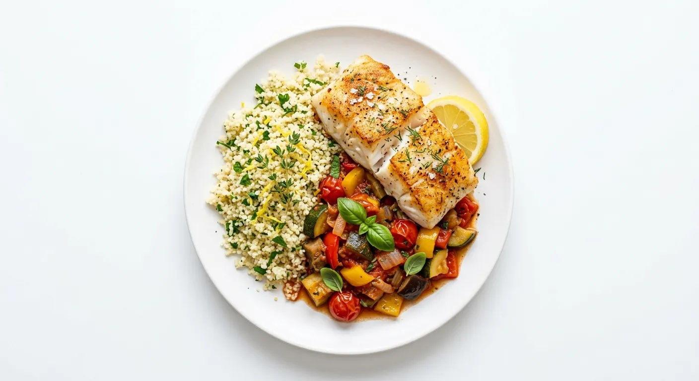 Sautéed Cod with Ratatouille and Herbed Couscous