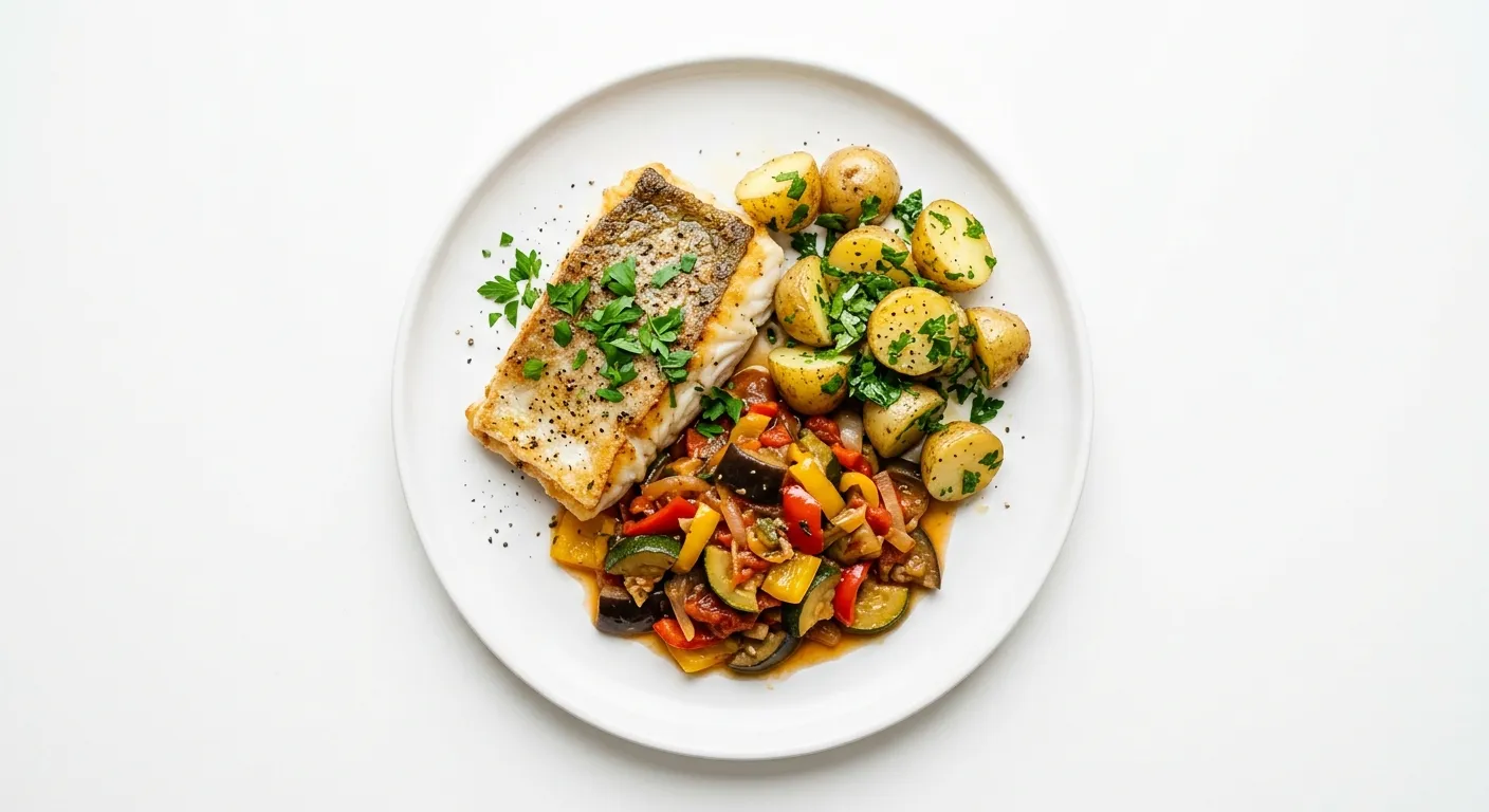 Sautéed Cod with Ratatouille and Parsley Potatoes