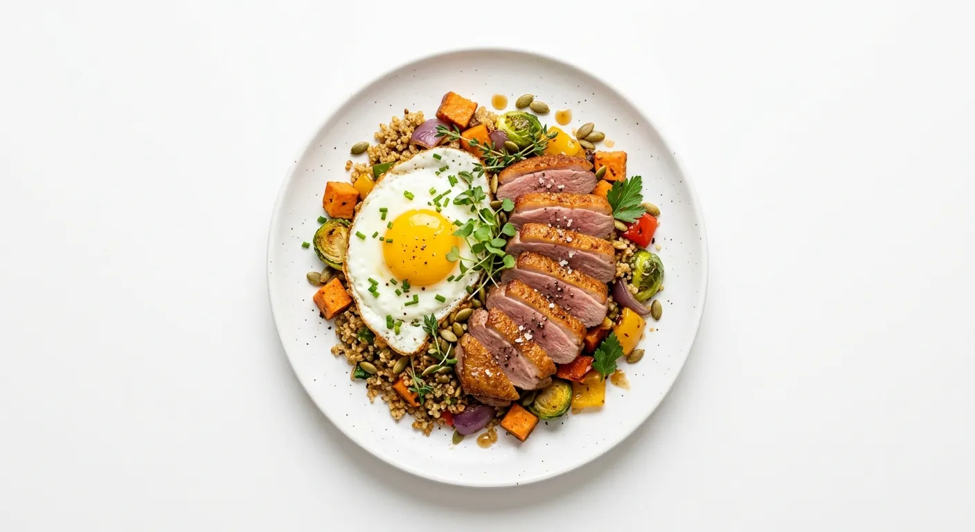 Savory Breakfast Bowl with Duck and Vegetables