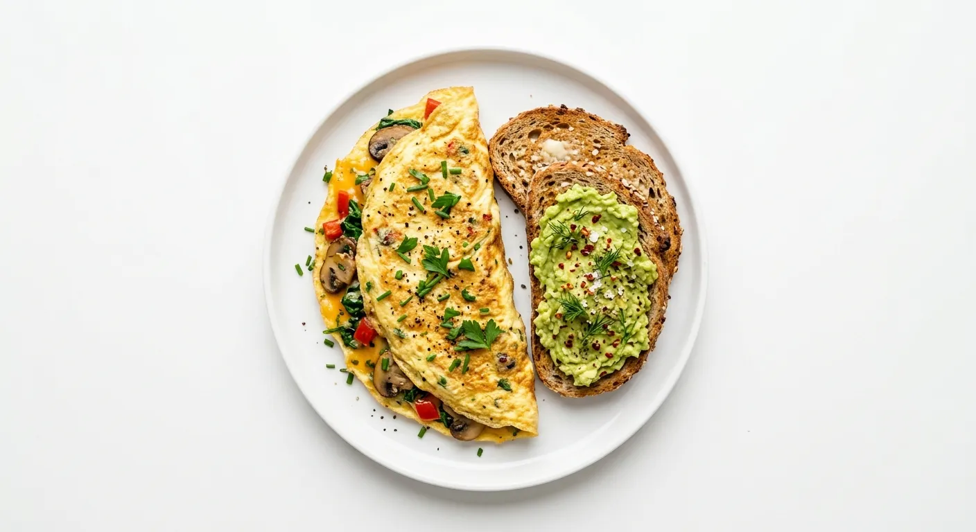 Savory Breakfast Omelette with Avocado and Whole Grain Toast