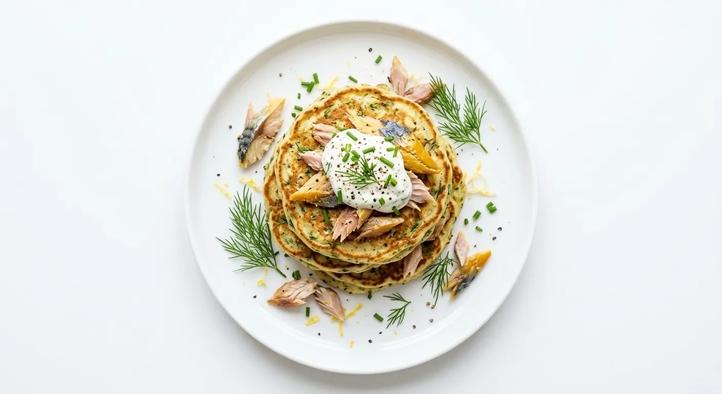Savory Herb and Ricotta Pancakes with Smoked Mackerel