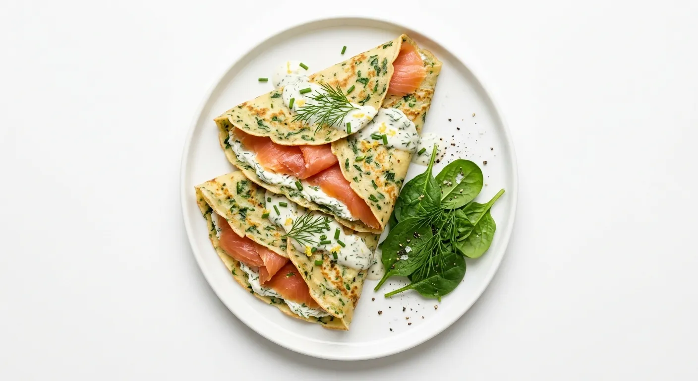 Savory Herb and Spinach Crepes with Smoked Salmon