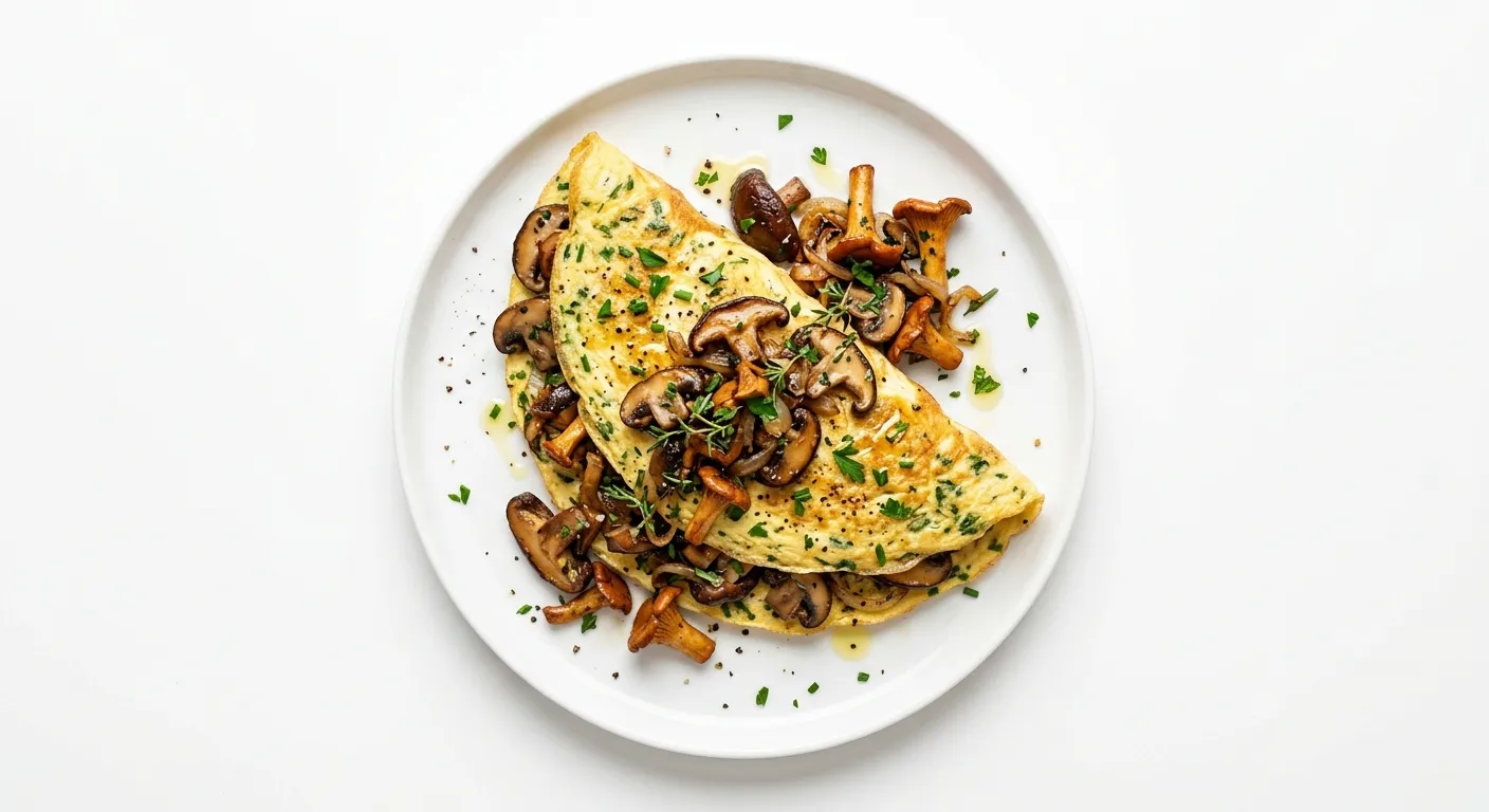Savory Herb Omelette with Truffle Oil and Sautéed Wild Mushrooms