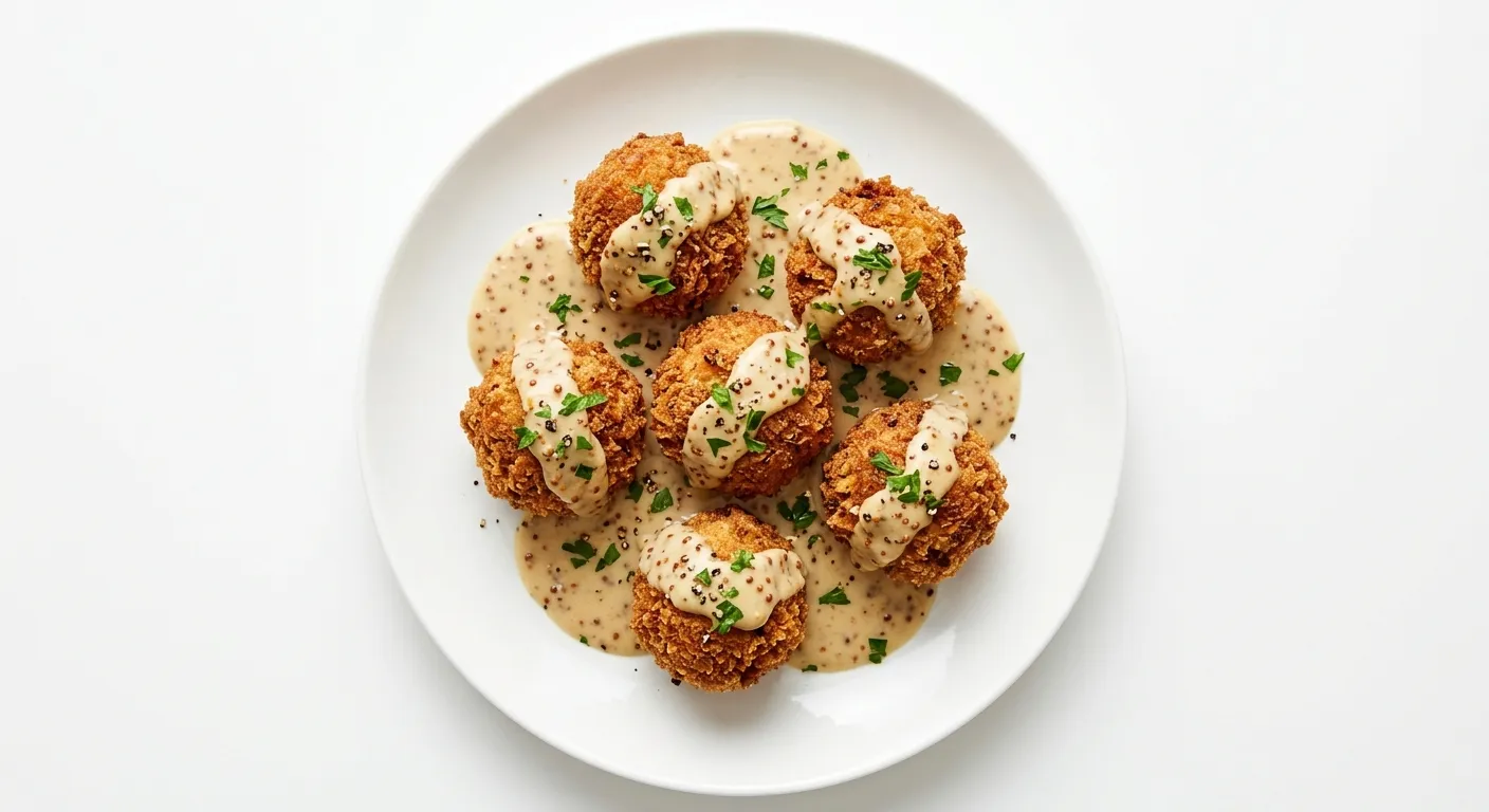 Savory Vegan Sauerkraut Balls with Creamy Mustard Gravy