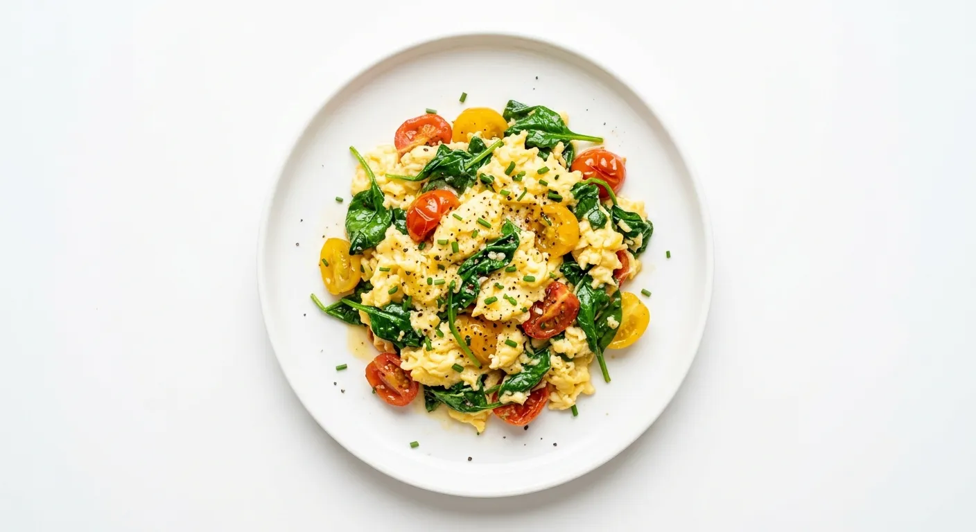 Spicy Scrambled Eggs with Spinach and Tomato