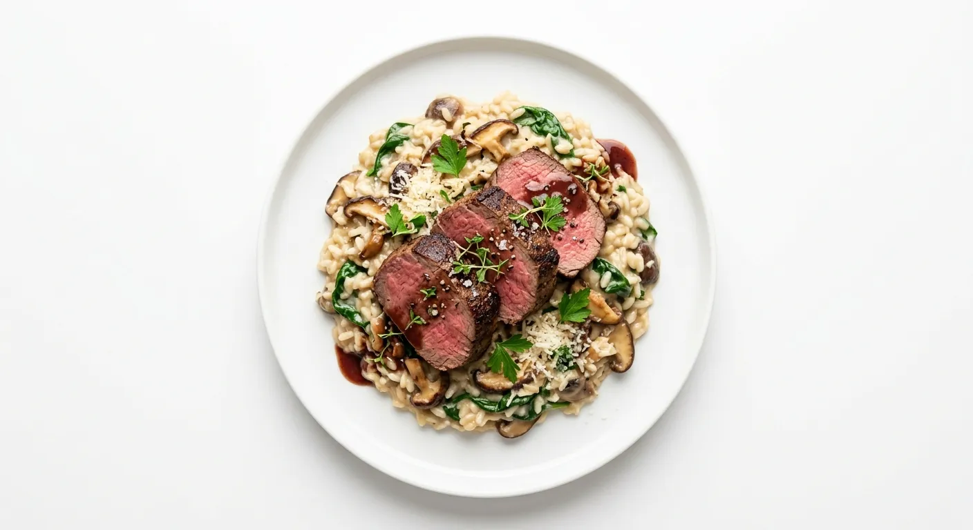 Seared Beef Tenderloin with Mushroom and Spinach Risotto