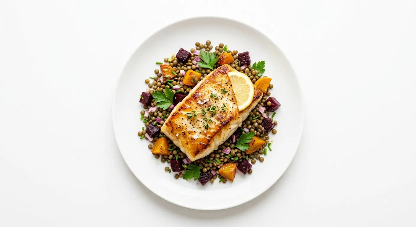 Seared Cod with Lentil and Roasted Beetroot Salad