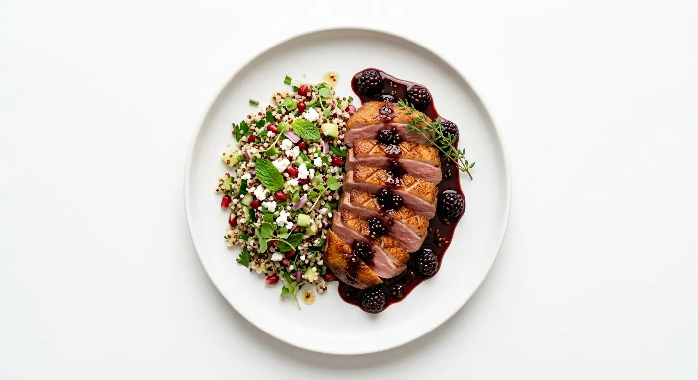Seared Duck Breast with Blackberry Gastrique and Quinoa Salad