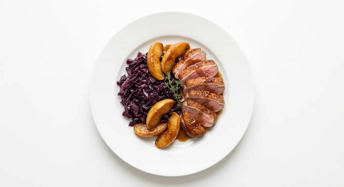 Seared Duck Breast with Braised Red Cabbage and Caramelized Apples
