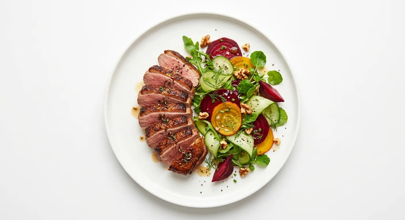 Seared Duck Breast with Cucumber and Beetroot Salad