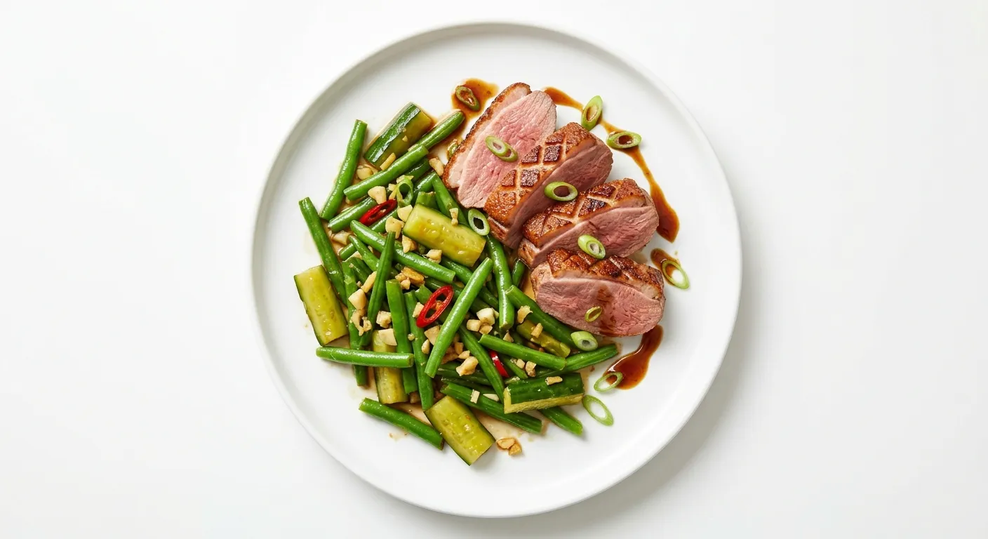 Seared Duck Breast with Cucumber and Green Bean Stir-Fry