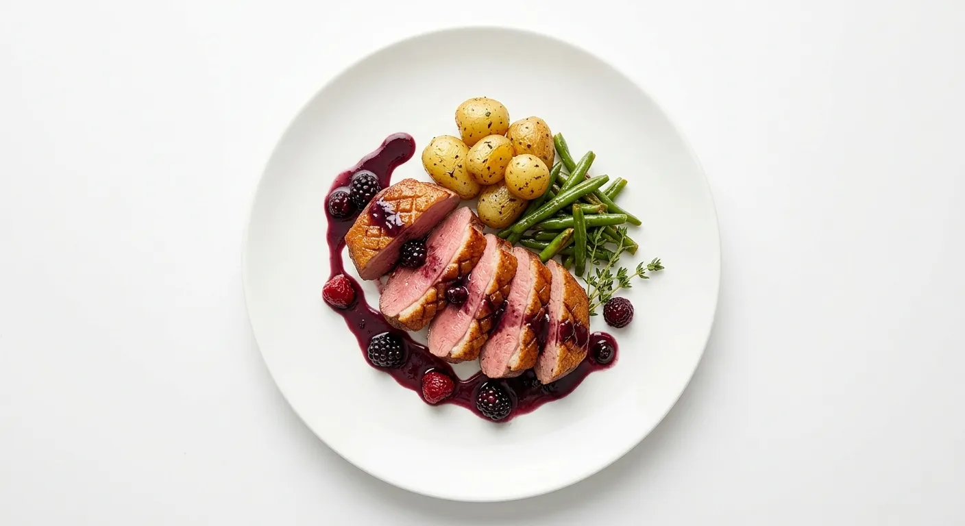 Seared Duck Breast with Red Wine and Berry Reduction