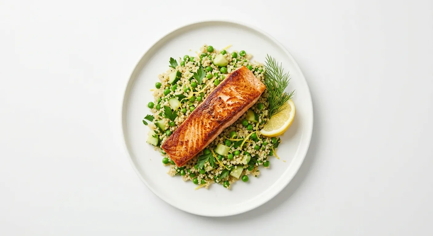 Seared Salmon with Pea and Cucumber Quinoa
