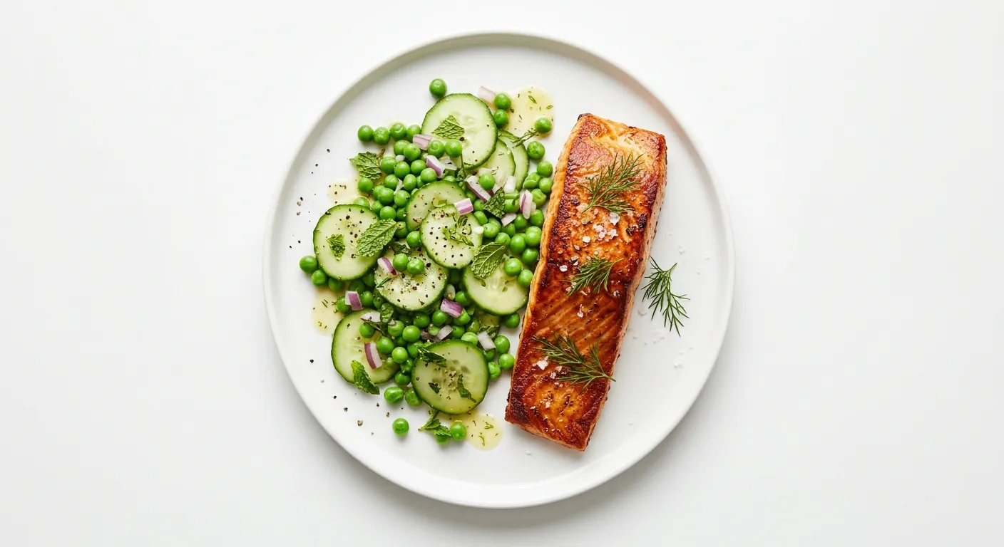 Seared Salmon with Pea and Cucumber Salad