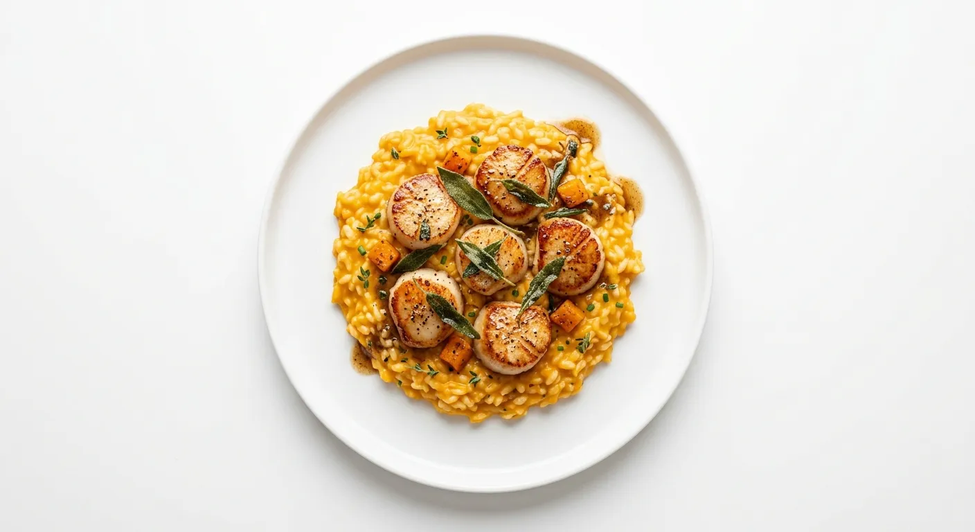 Seared Scallops with Butternut Squash Risotto and Sage
