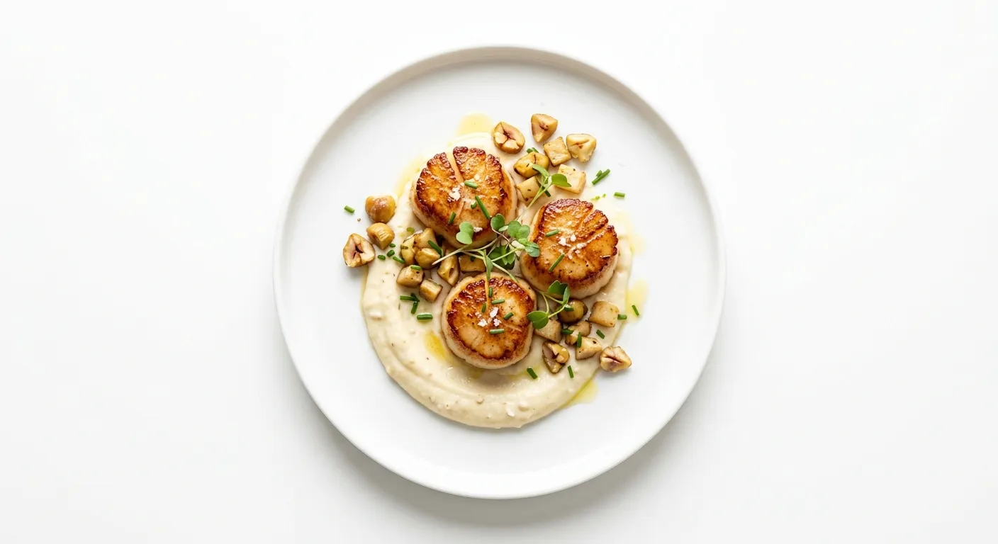 Seared Scallops with Chestnut and Celeriac Puree