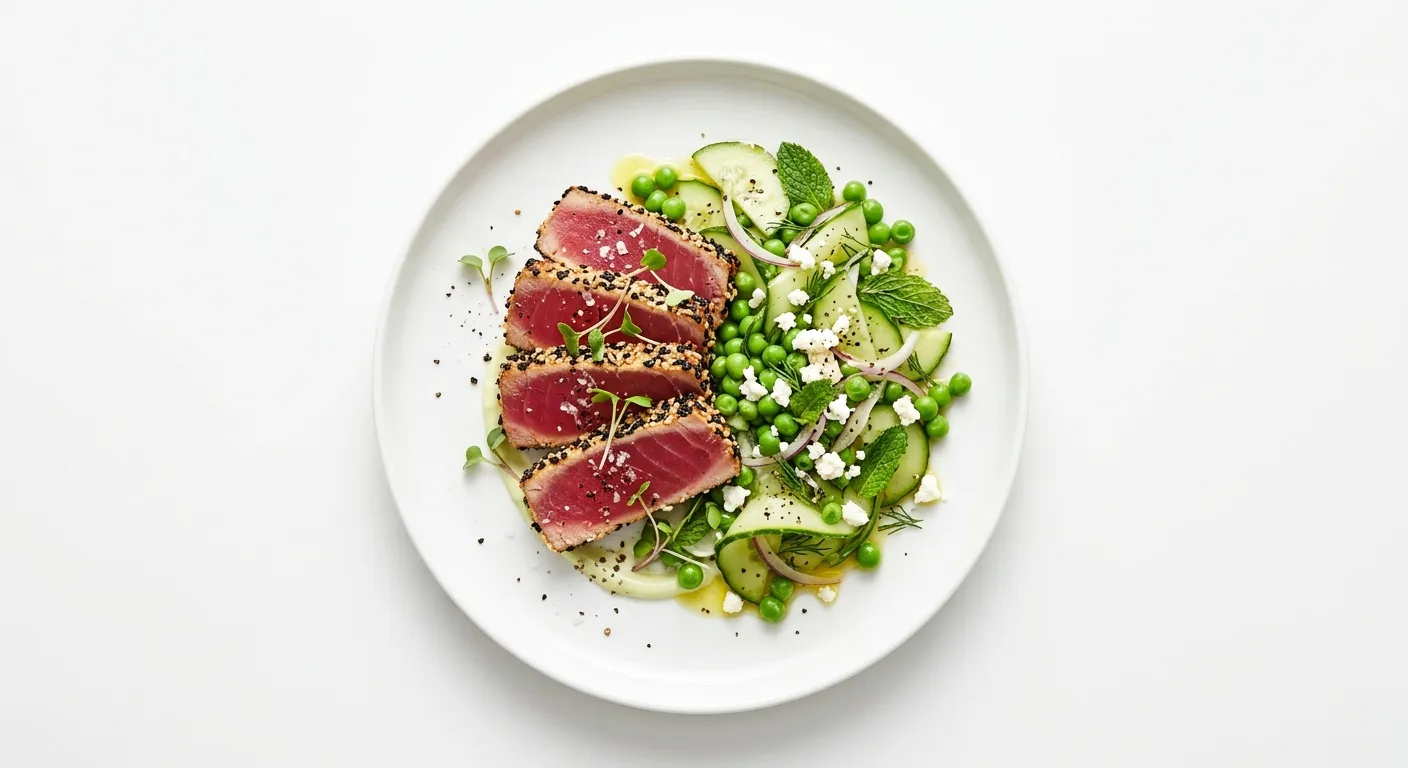 Seared Tuna with Pea and Cucumber Salad