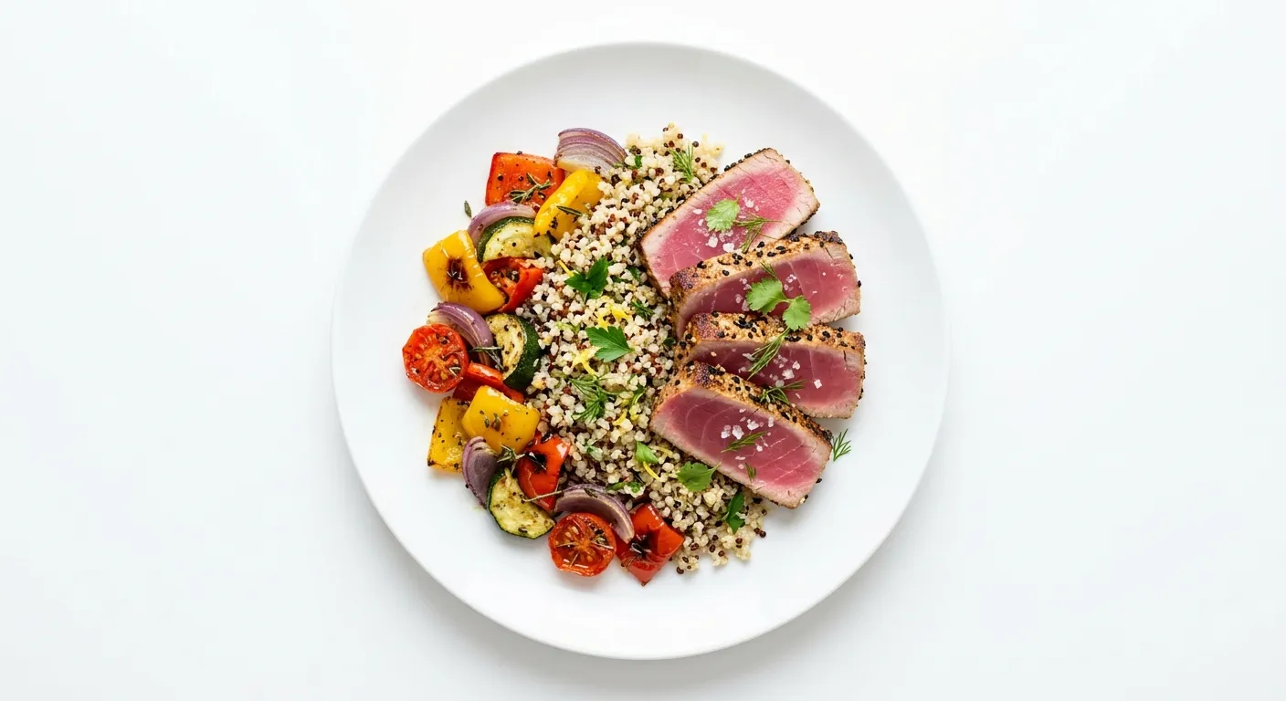 Seared Tuna with Quinoa and Roasted Vegetables