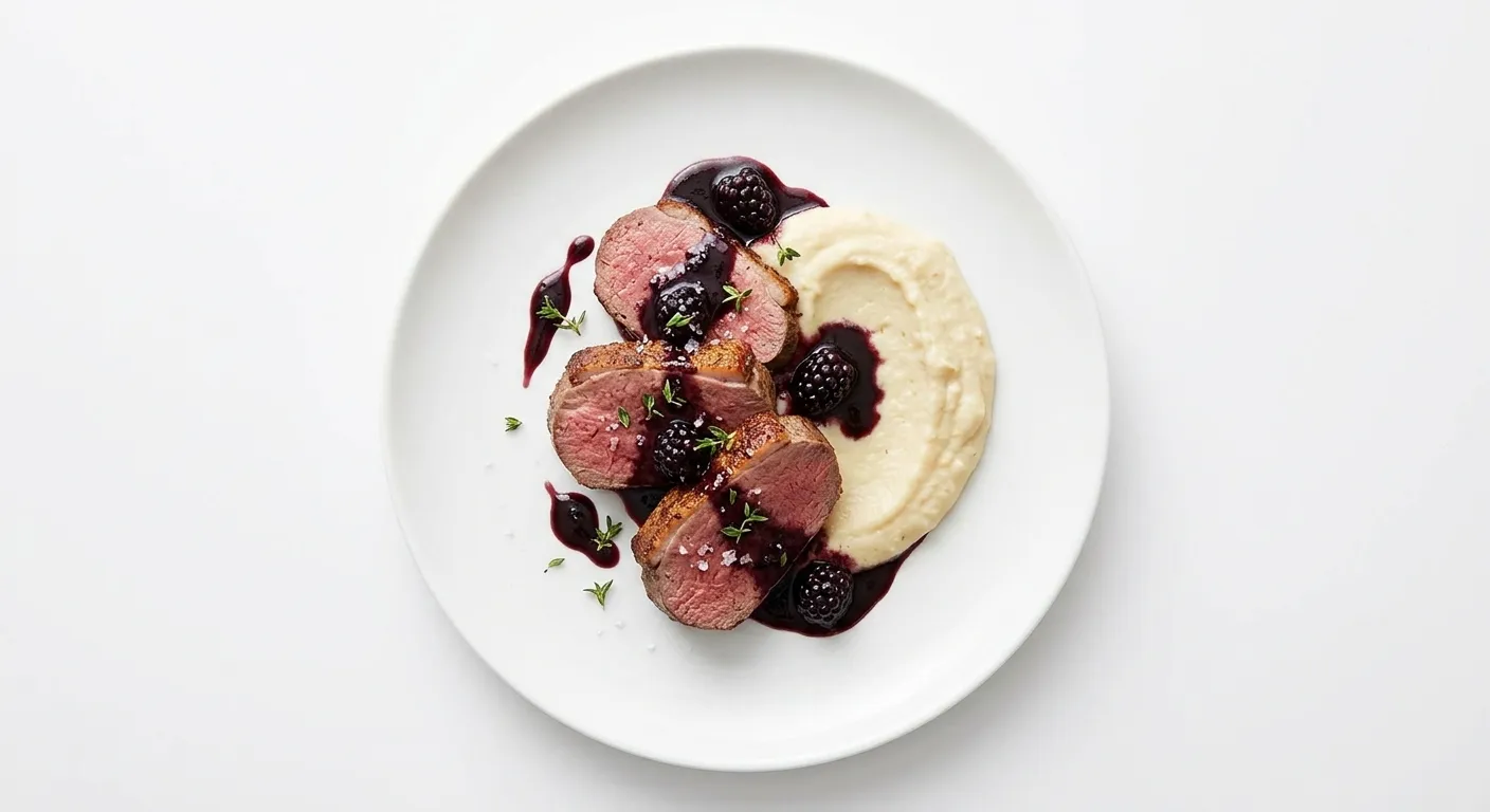 Seared Venison with Blackberry Reduction and Celeriac Puree