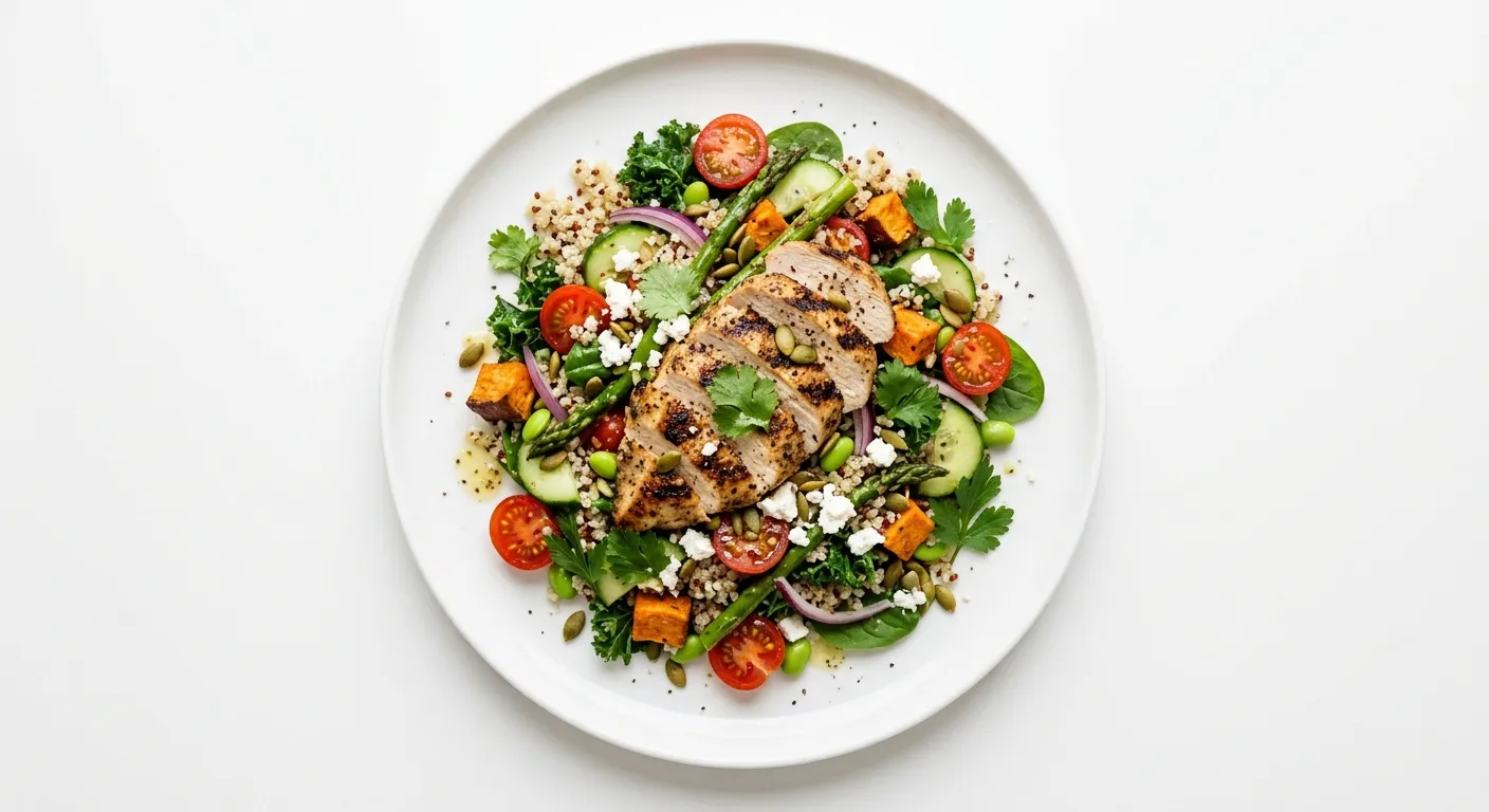 Seasonal Vegetable and Quinoa Salad with Grilled Chicken