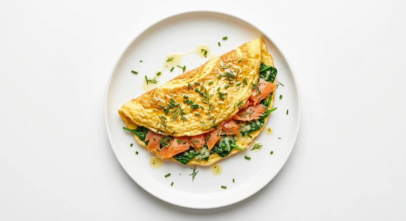 Smoked Salmon and Spinach Omelette with Truffle Oil