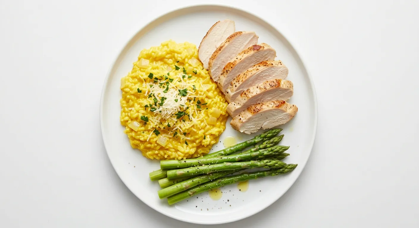 Sous-Vide Chicken Breast with Saffron Risotto and Asparagus