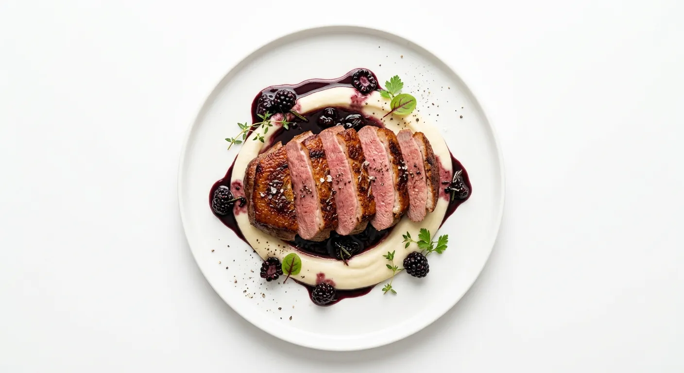 Sous Vide Duck Breast with Blackberry Gastrique and Sunchoke Purée