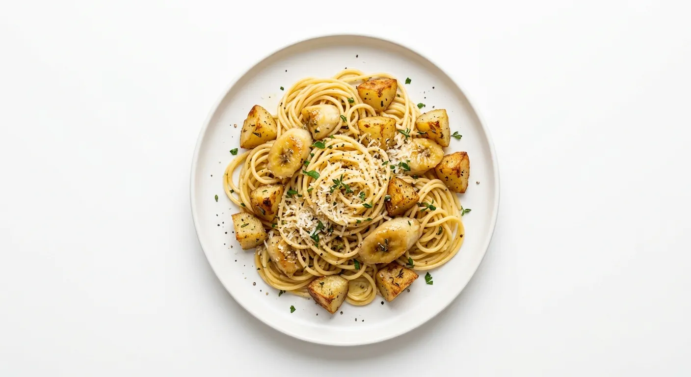 Spaghetti aux Bananas et Pommes de Terre Rôties