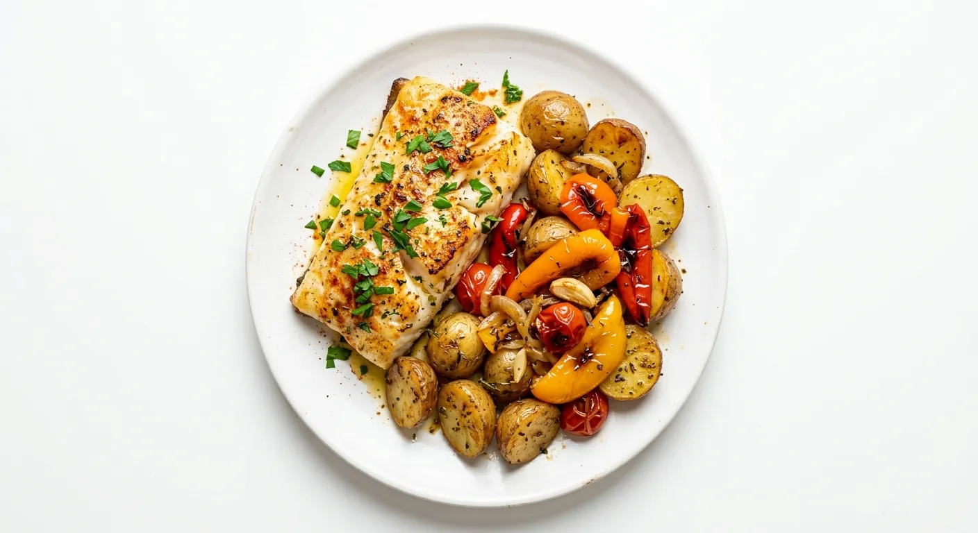 Spanish Baked Cod with Roasted Potatoes and Peppers