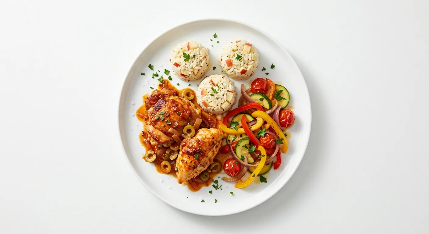 Spanish Chicken with Sautéed Vegetables and Apple Rice Cups