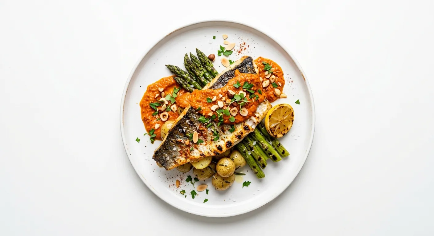 Spanish Grilled Sea Bass with Romesco Sauce