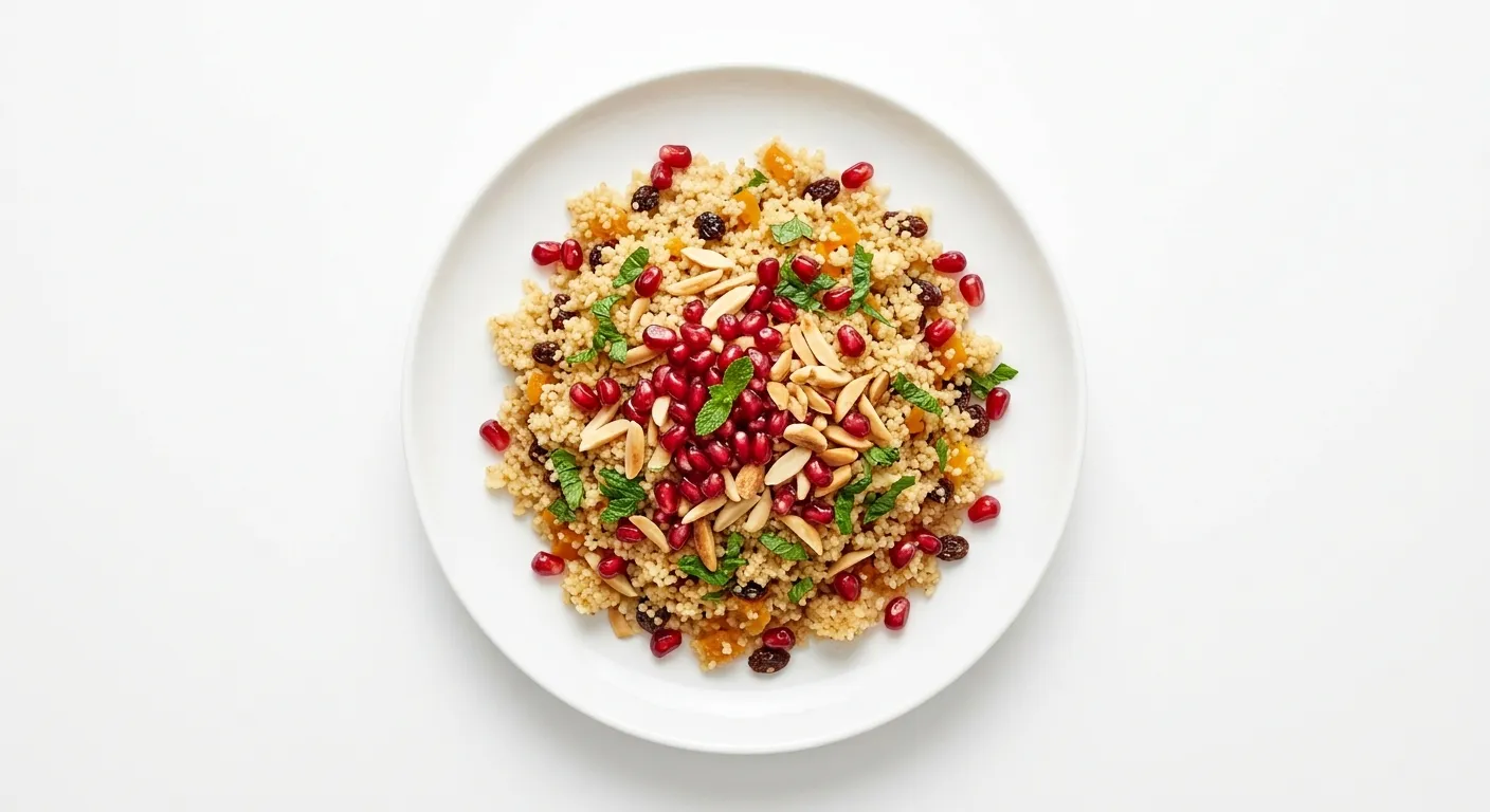 Exotic Spiced Breakfast Couscous with Pomegranate and Almonds