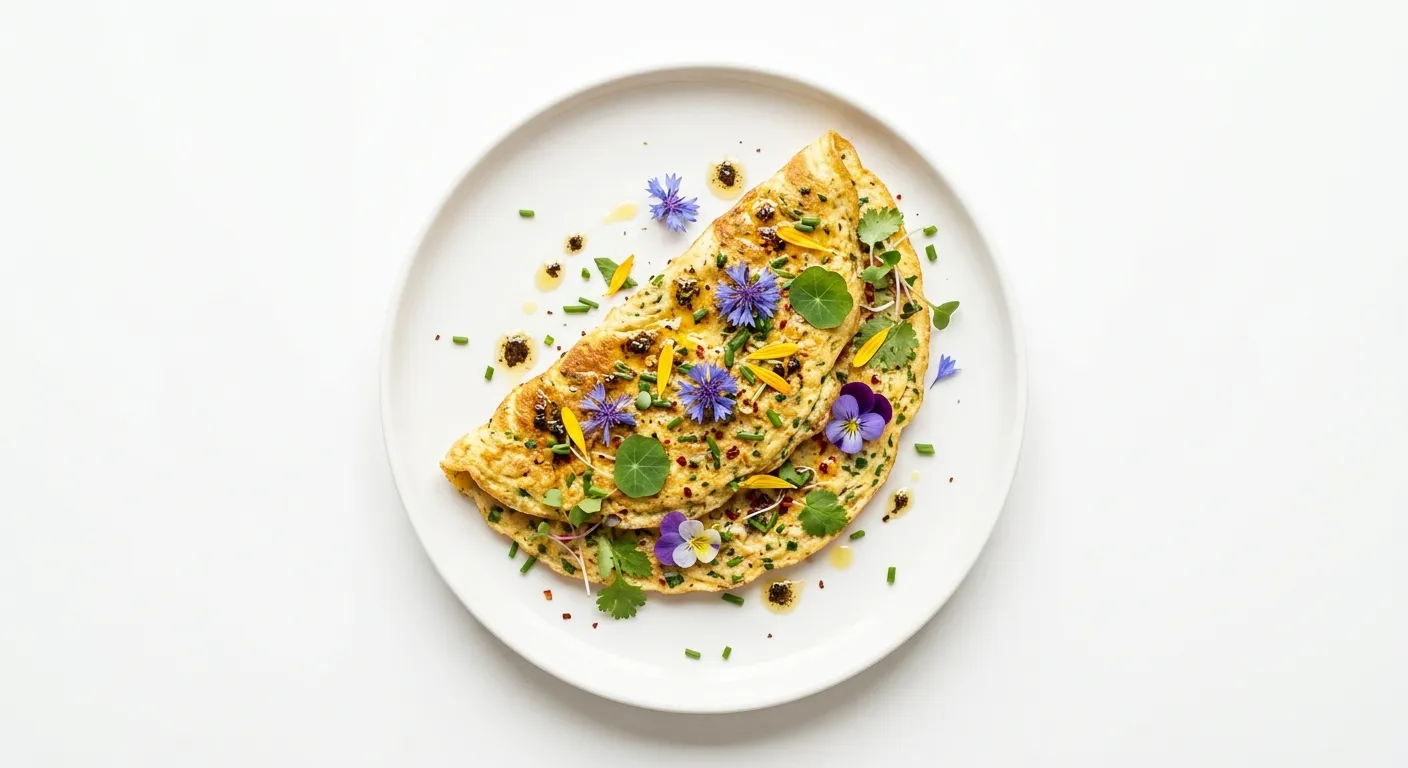 Exotic Spiced Breakfast Omelette with Truffle Oil and Edible Flowers